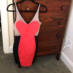 Mesh red and black dress body con